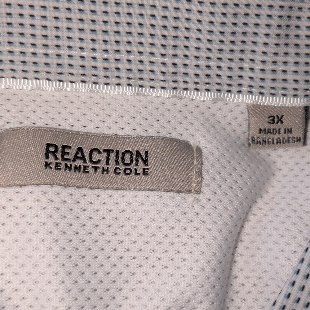 Kenneth Cole Reaction Button Down Men 3X White Blue Grid Stretch Short Sleeve - Picture 7 of 10